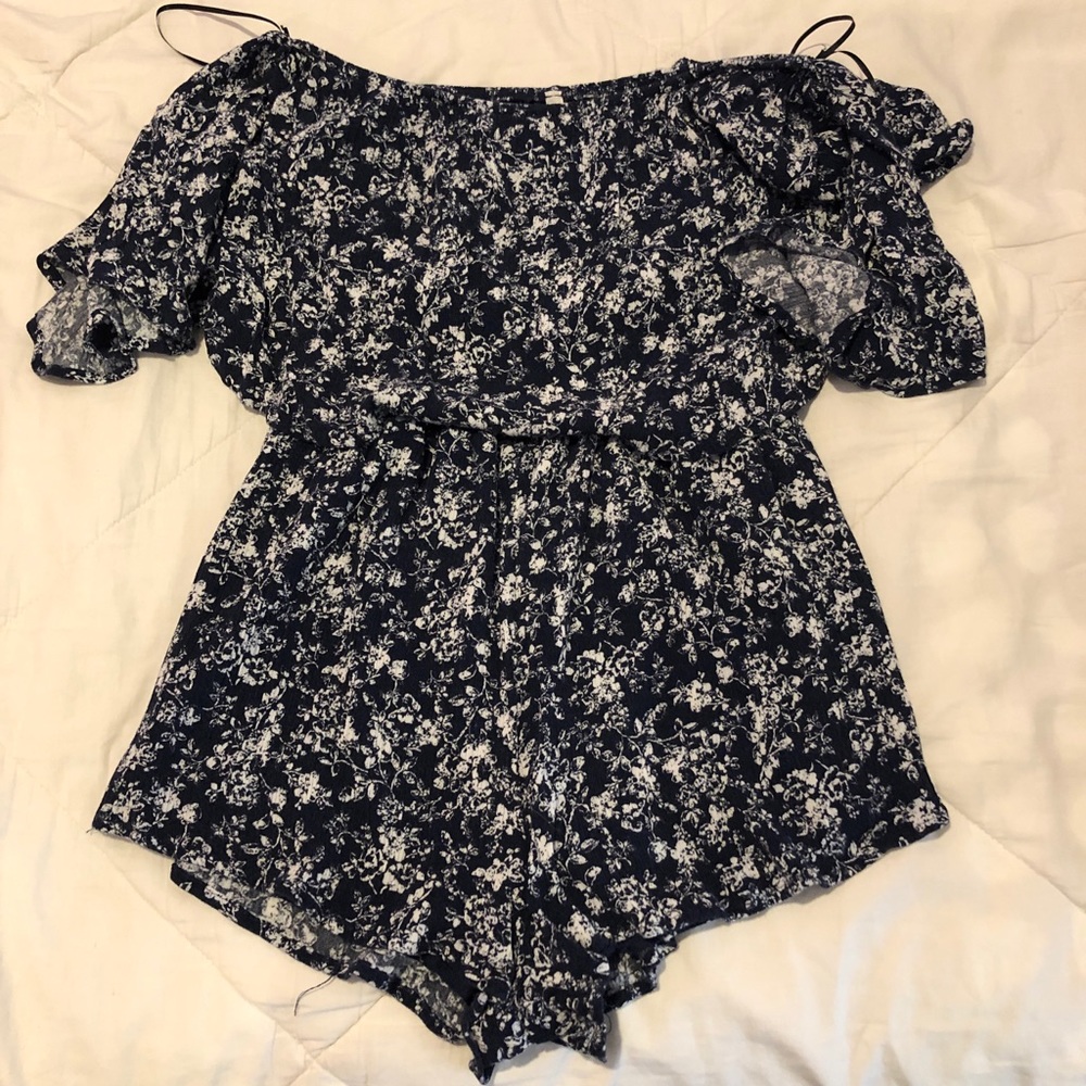 Navy and White floral romper!